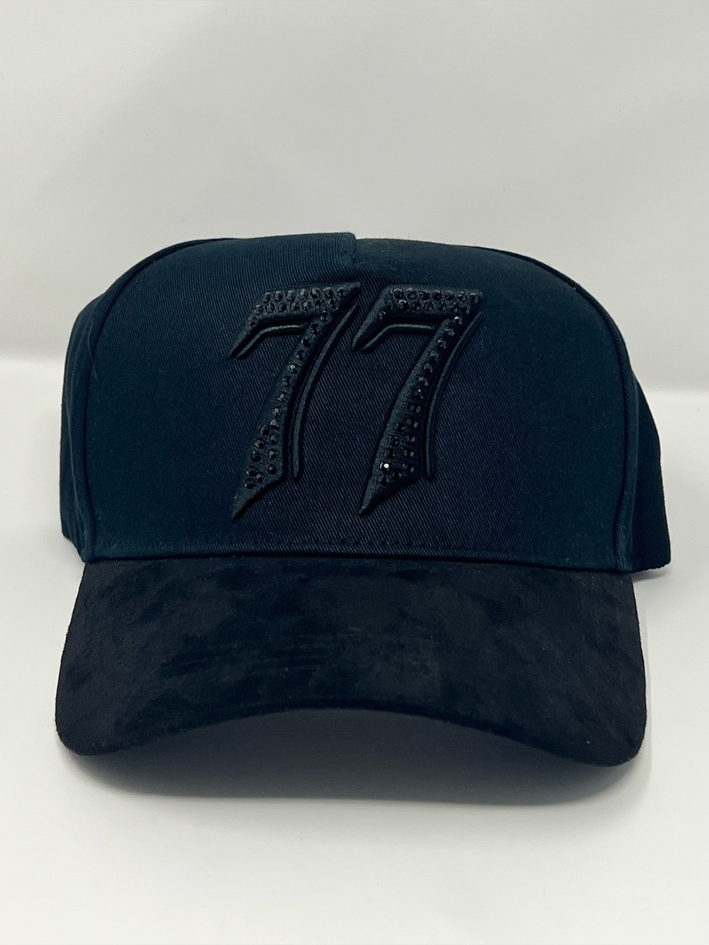 El Barbas Hats 77 Black Rhinestone Snapback Hat New Blackout Suede Brim